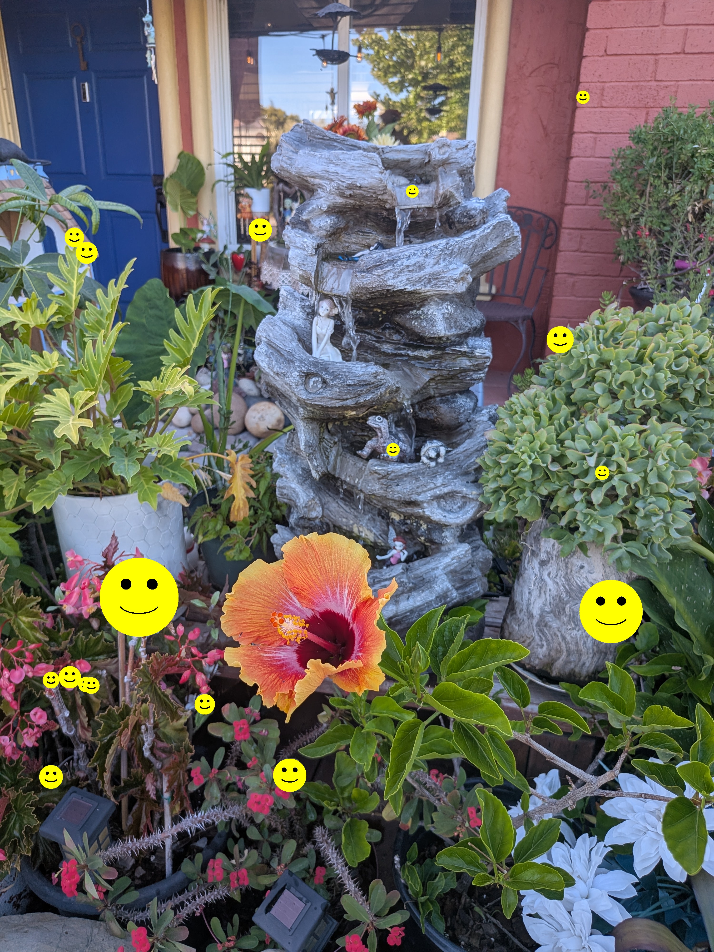 Beautiful garden with water fountain and flowers in Santa Clara